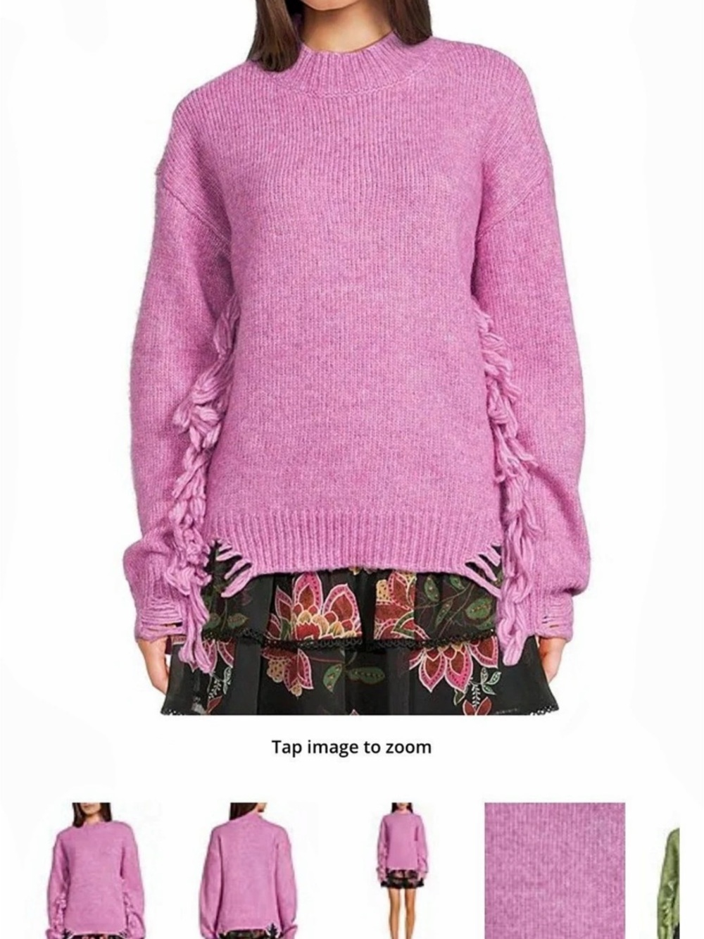 C&V Fringe Sleeve Sweater in Pink NWT
